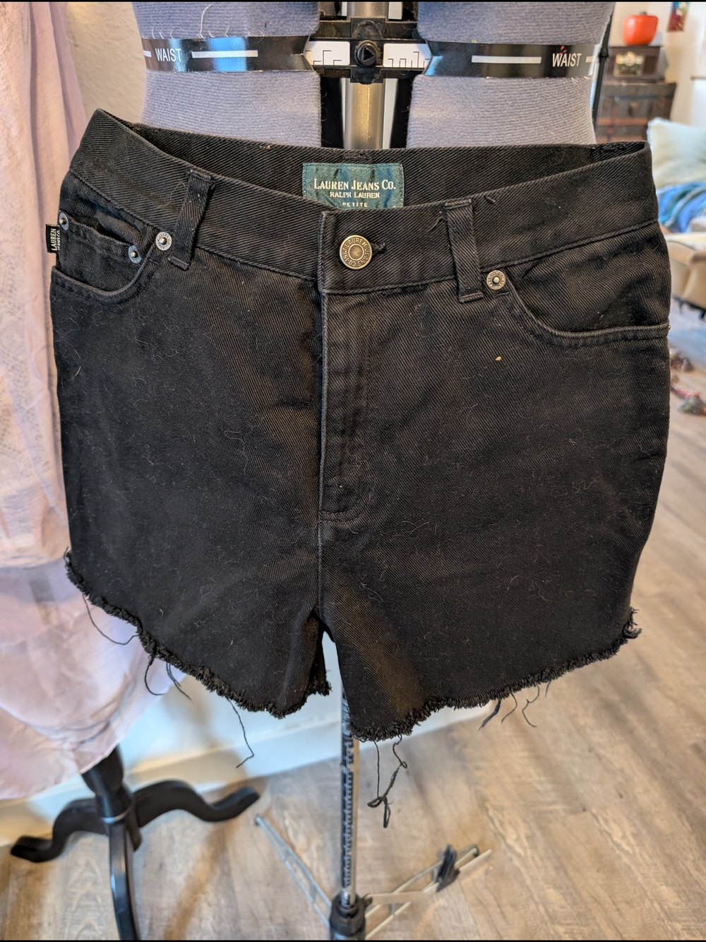 Ralph Lauren Black Frayed Hem Denim Shorts